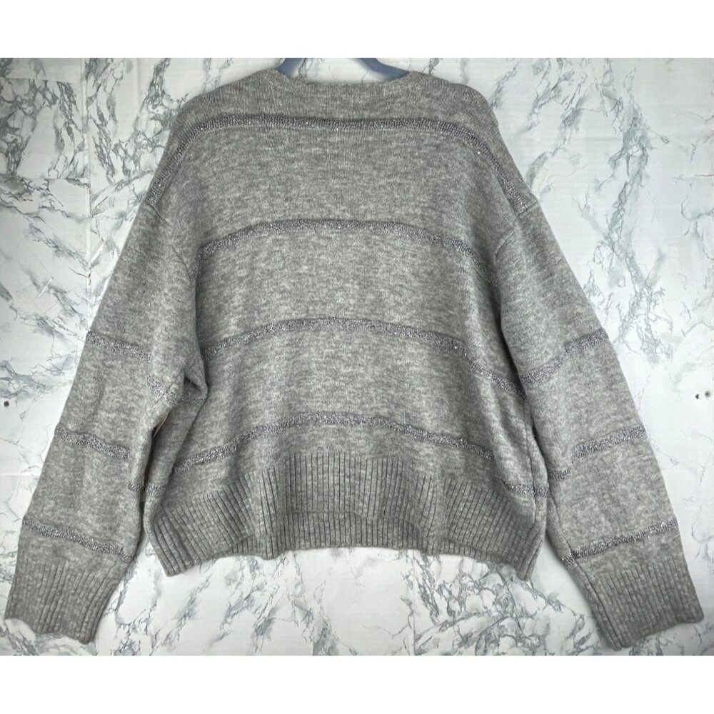 A.N.A Womens Size XXL Heather Grey Silver Striped Sweater - Picture 2 of 11